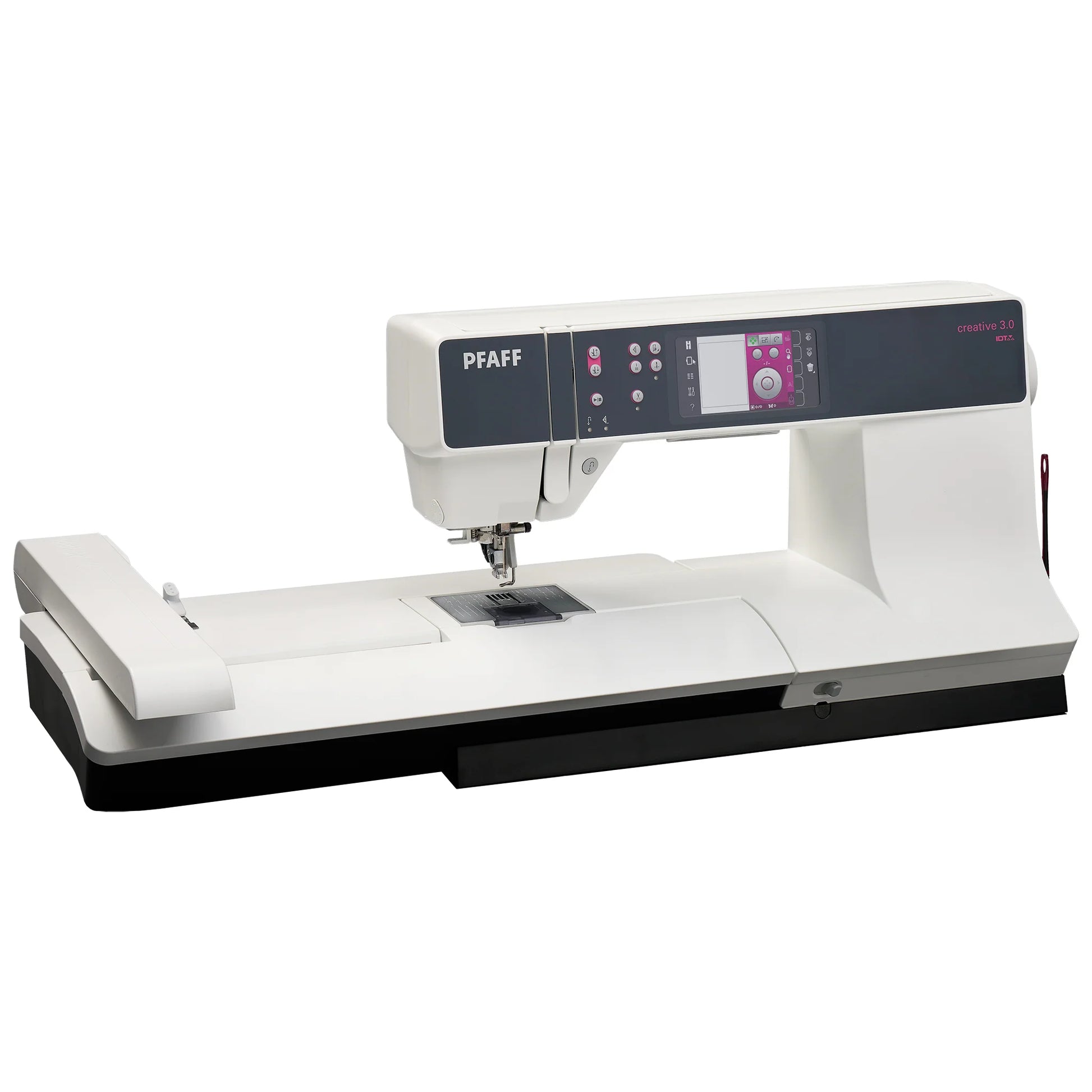 The Pfaff Creative 3.0: PRE-LOVED from Quilted Joy offers a digital display, roomy workspace, and versatile controls—ideal for advanced sewing and embroidery projects.