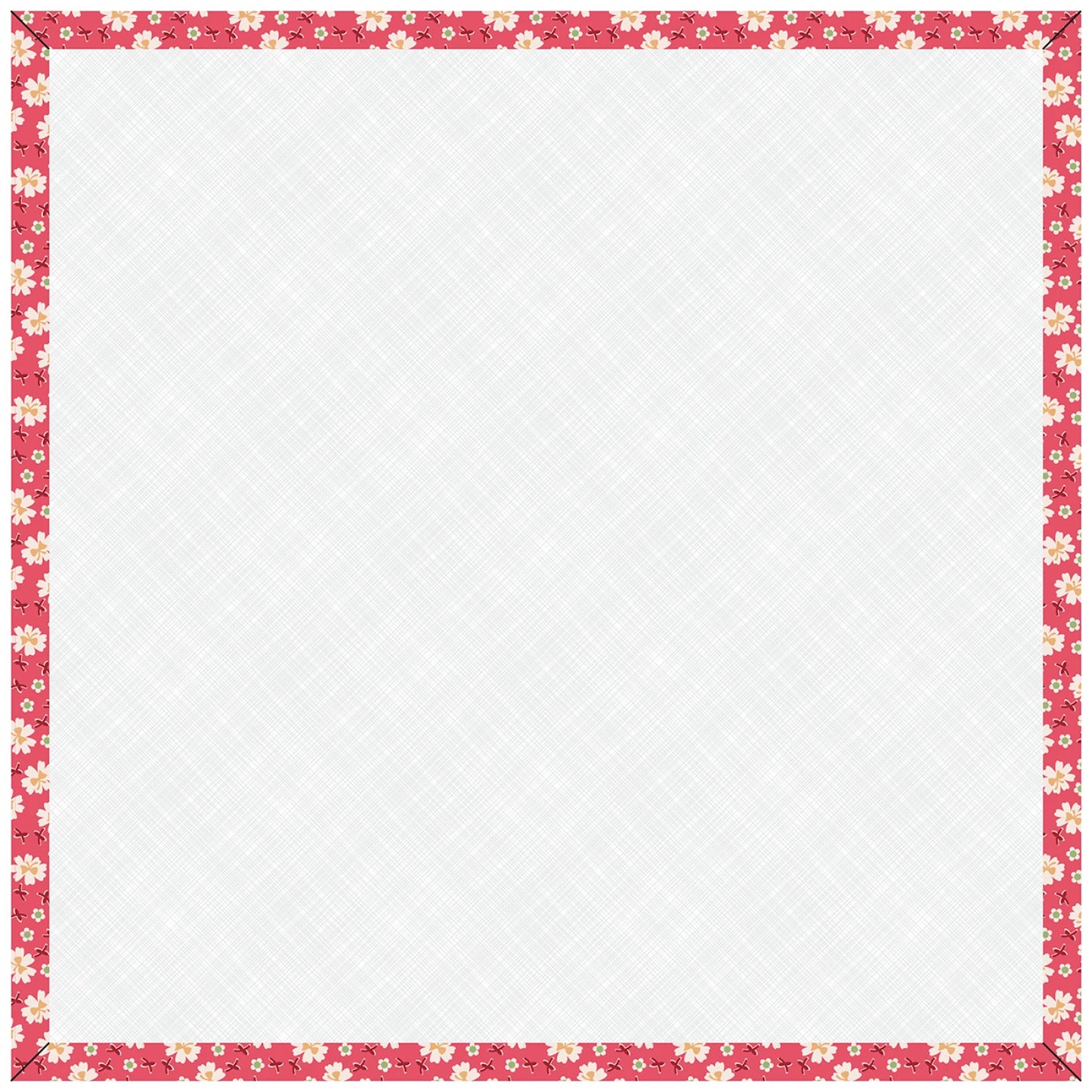 The Lori Holt Tea Rose 14" Square Farmer's Daughter Design Board by Checker Distributor features a light gray textured center and a red floral border, offering an ideal surface for fabric auditioning or image display.