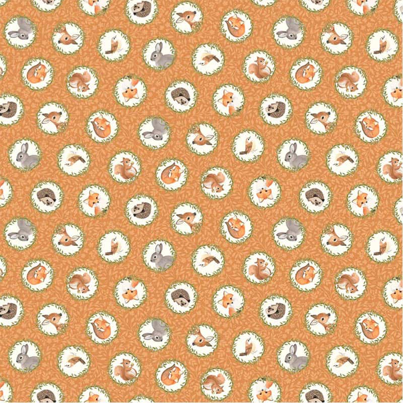 Woodland Babes Orange Circle Animals Fabric Yardage Product Photo