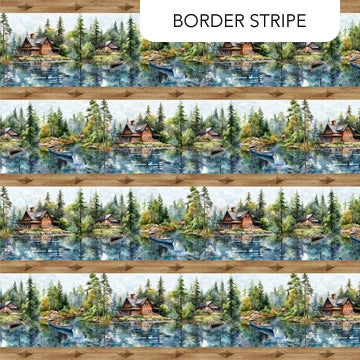 Lakeside Retreat Brown Border Stripe Fabric Yardage