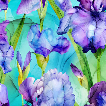 Infatuation Iris Turquoise Fabric Yardage - quilt fabric for sewing and quilting projects