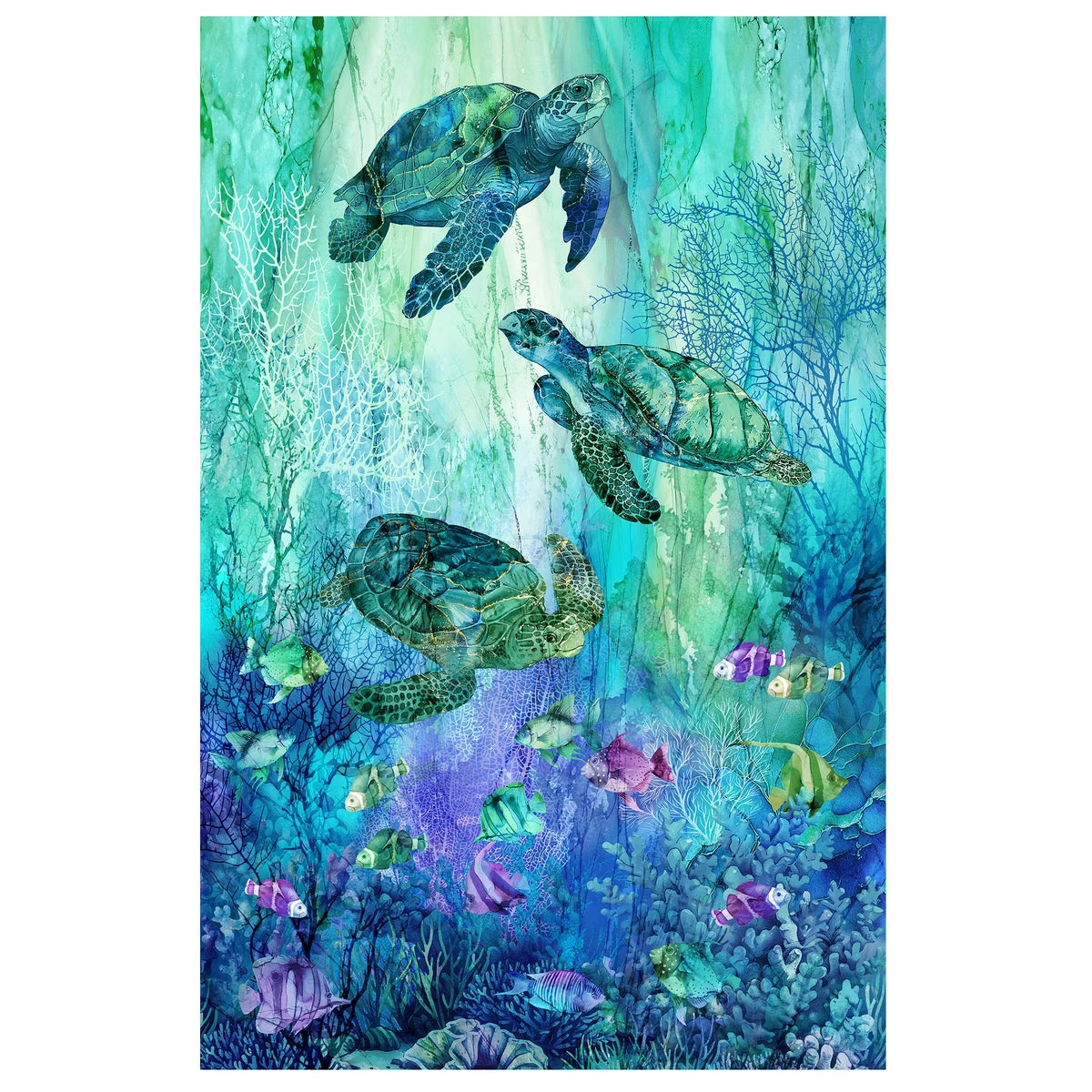 Coral Reef Turquoise Multi Panel - quilt fabric panel for quilting projects