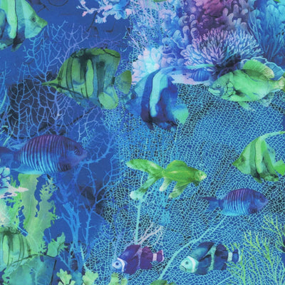 Coral Reef Navy Multi Fish Fabric Yardage