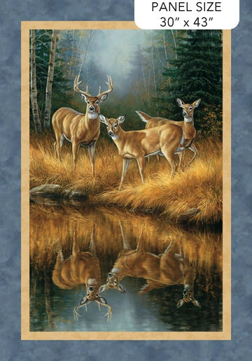 Birchwood Naturescapes Medium Blue Deer Panel by Northcott