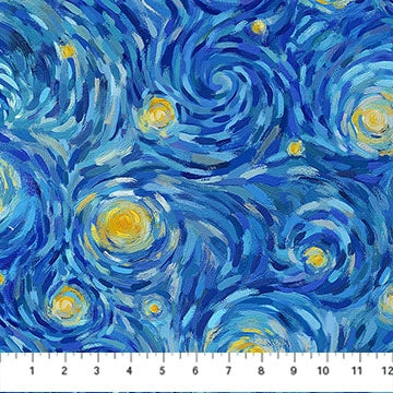 Starry Night Dark Blue Multi Night Sky fabric yardage