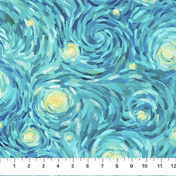 Starry Night Teal Multi Night Sky fabric yardage