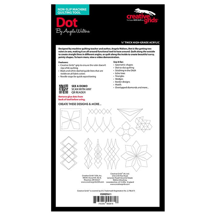 image of Dot Machine Quilting Ruler back packaging