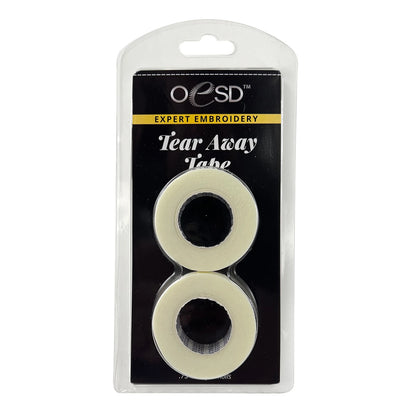 A package of OESD Expert Embroidery Tape Tear Away, including 2 rolls (3/4in x 10yds), for in-the-hoop embroidery, comes in clear plastic packaging with a black and yellow label.