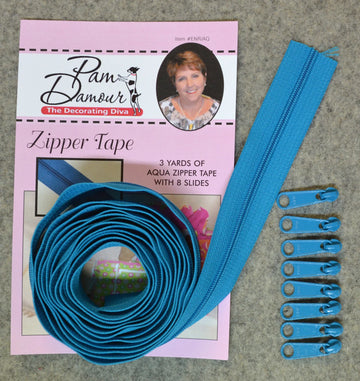 Reversible Coil Zipper Tape 3yds Aqua 8 Slides - quilting supply from Quilted Joy