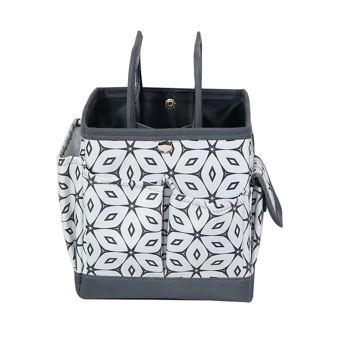 Desktop Craft Caddy grey geometric with sewing notions inside