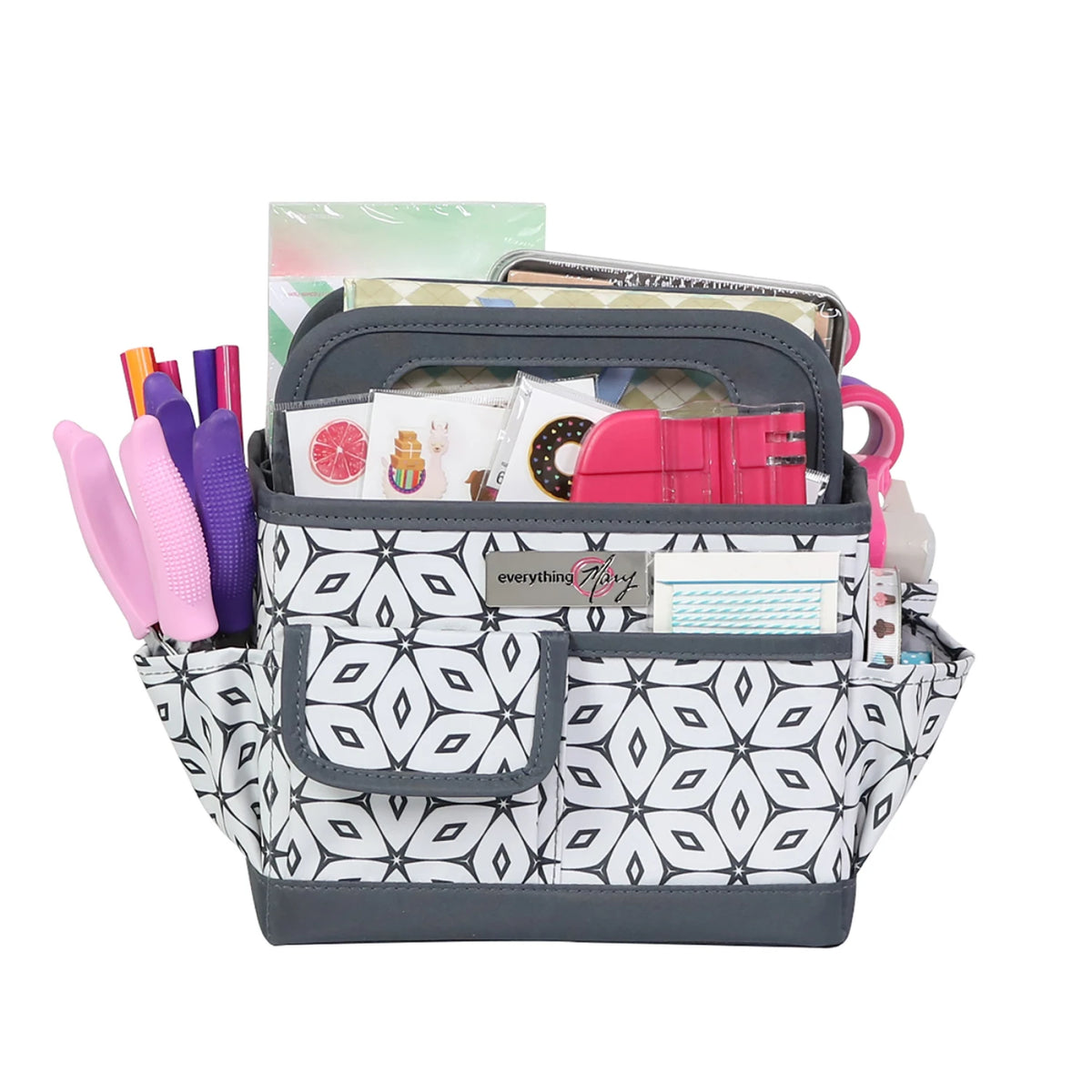 Desktop Craft Caddy grey geometric side view with handles