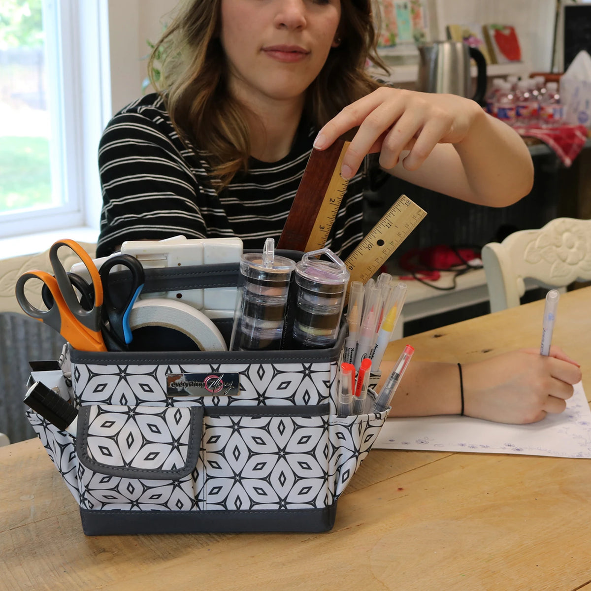 Desktop Craft Caddy grey geometric dimensions and size reference