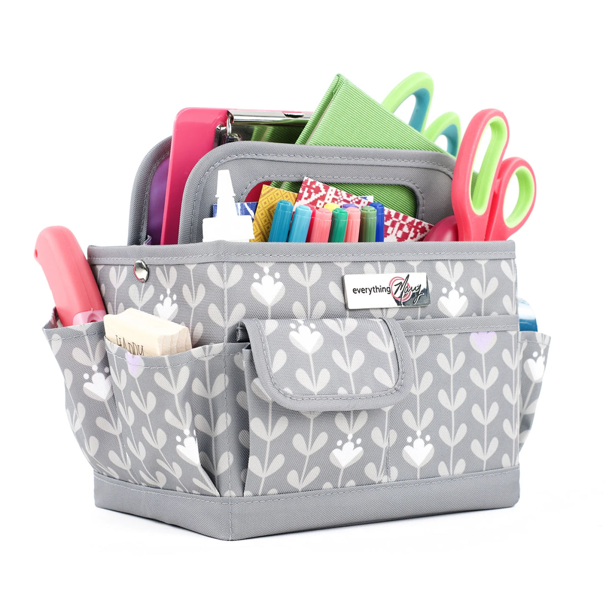 Desktop Craft Caddy grey and purple open showing compartments