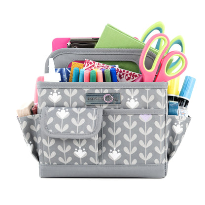 Desktop Craft Caddy grey and purple with sewing notions inside