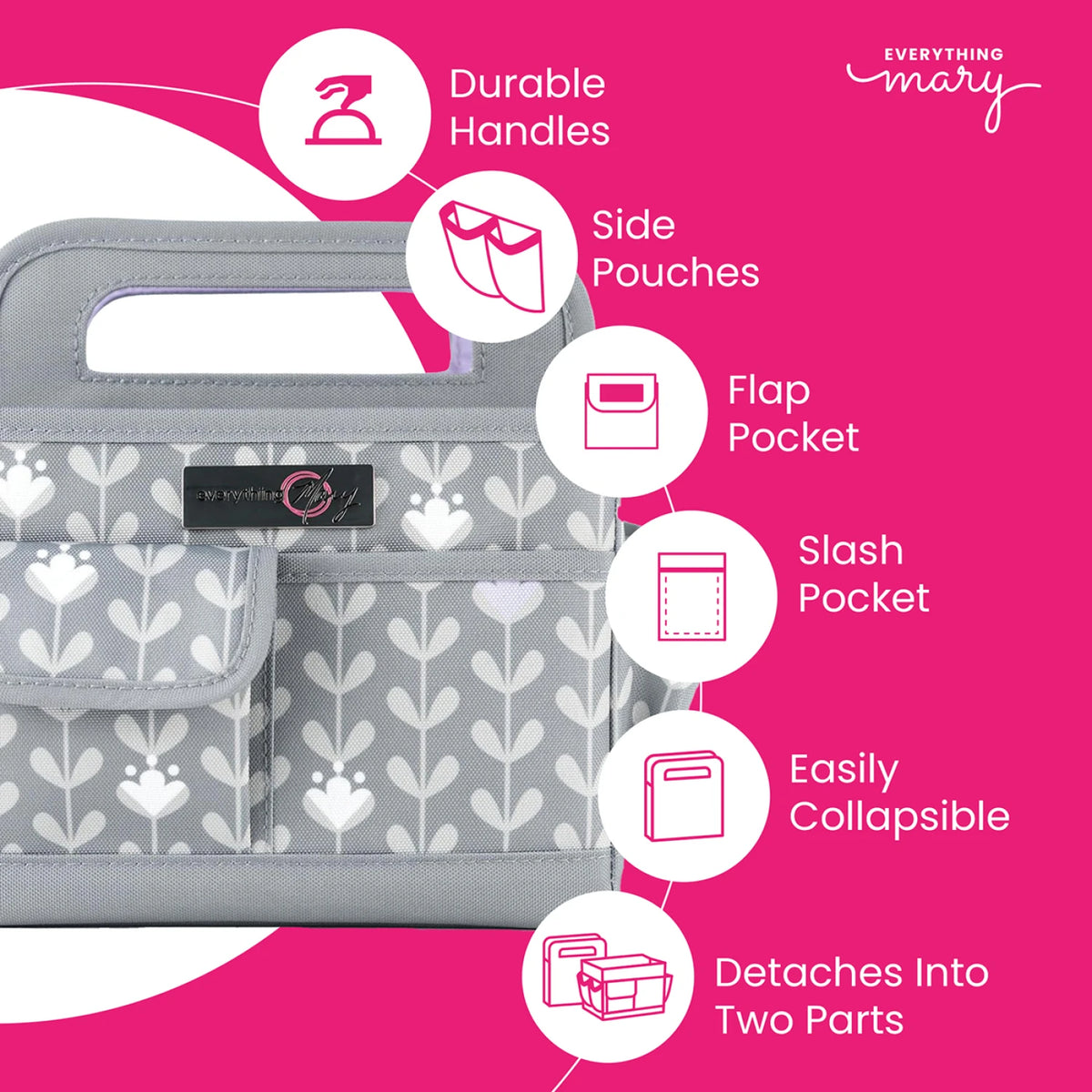 Desktop Craft Caddy grey and purple side view with handles
