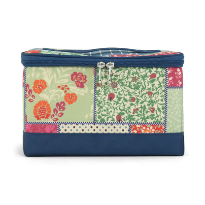 Sewing Box Organizer patchwork open showing interior compartments