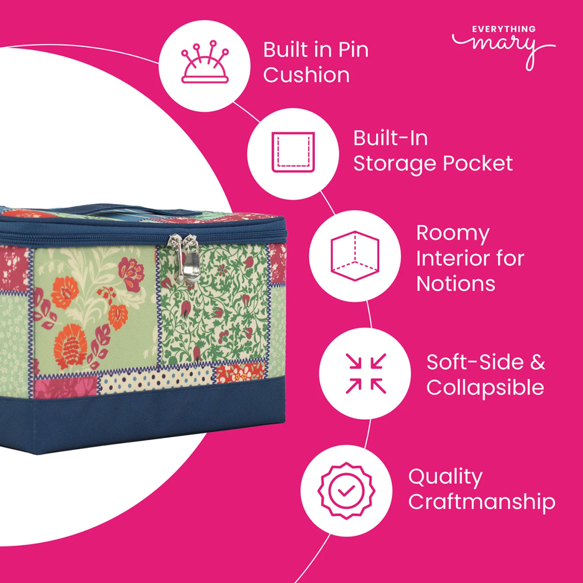 Sewing Box Organizer patchwork additional angle view with accessories
