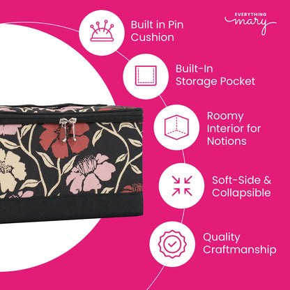 Sewing Box Organizer red floral additional view with accessories