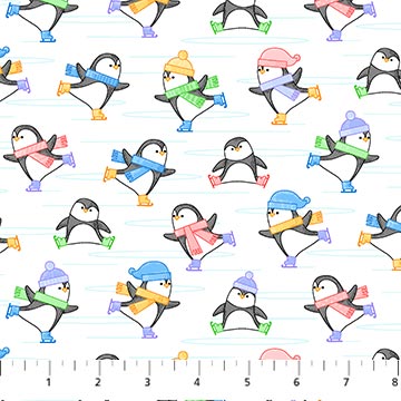 Feelin' Frosty Skating Penquins Flannel Fabric Yardage