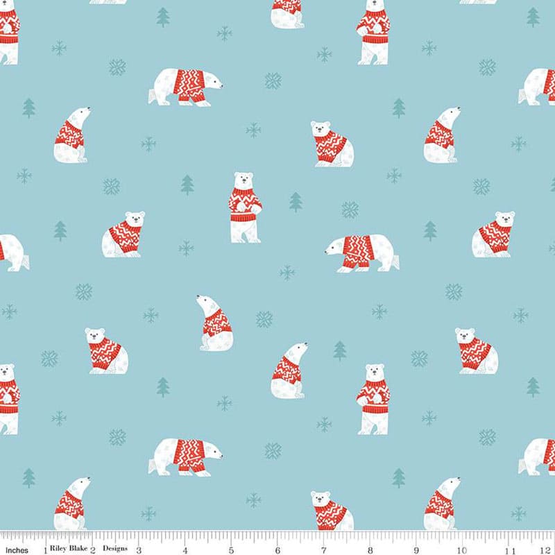 Northern Lights Polar Bear Sky Flannel Fabric Yardage