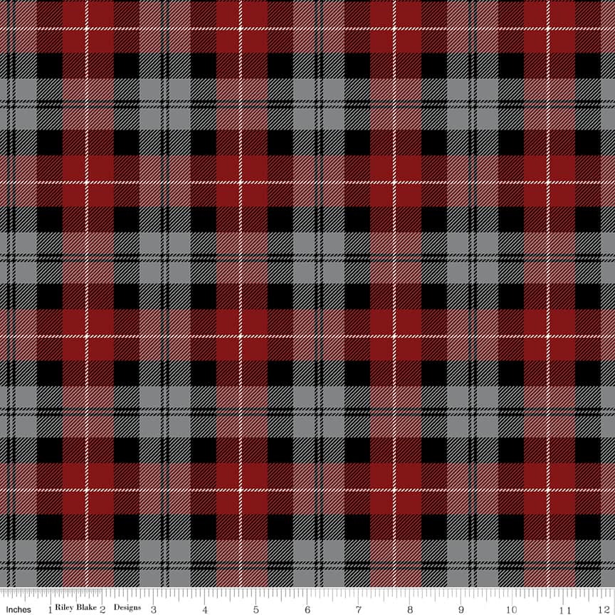 Tartan Plaid Black and Red Flannel Fabric Yardage