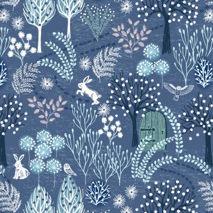 Secret Winter Garden Nordic Blue Bunny Trail Flannel Fabric Yardage