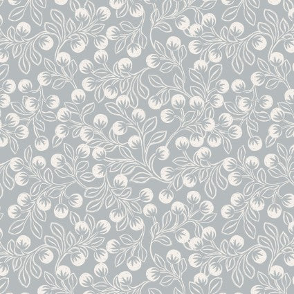 Secret Winter Garden Grey Snowberries Flannel Fabric Yardage