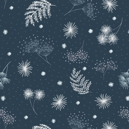 Secret Winter Garden Dark Blue Frosted Garden Flannel Fabric Yardage