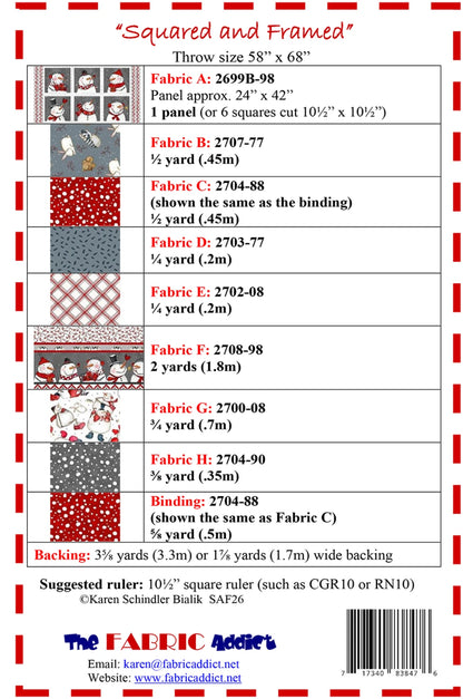 Squared and Framed Quilt Pattern fabric requirements and yardage chart
