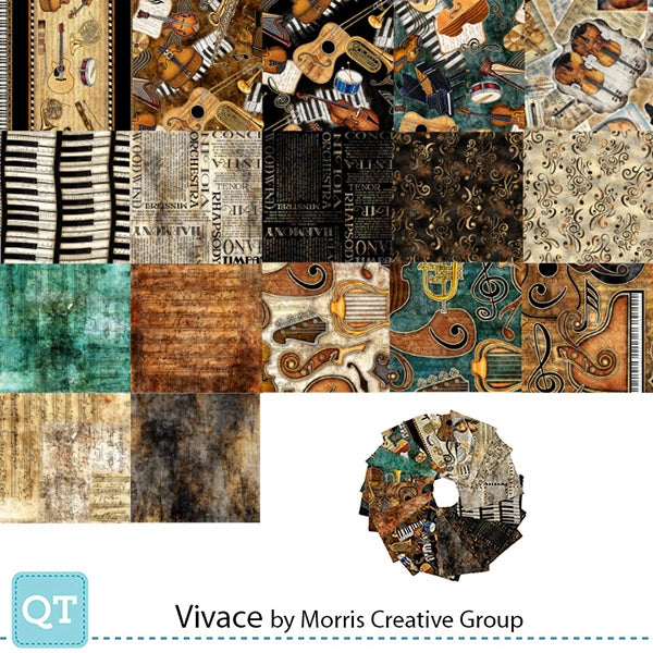 Vivace fat quarter bundle music themed coordinating fabrics