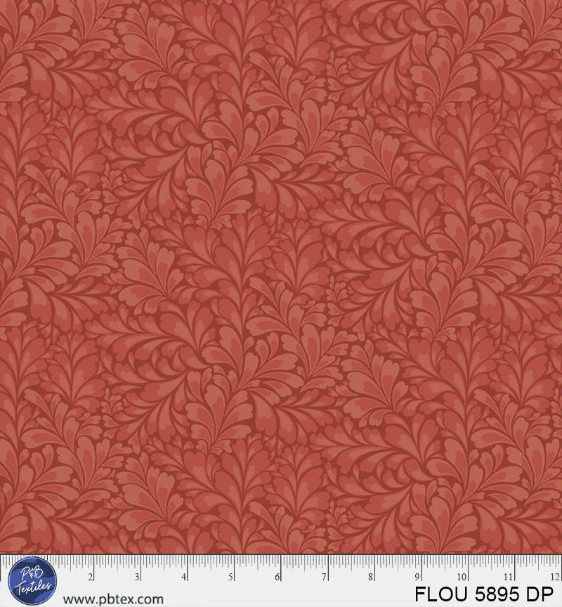 Flourish Dark Rust Leaves Fabric Yardage