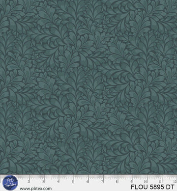 Flourish Dark Teal Leaves Fabric Yardage