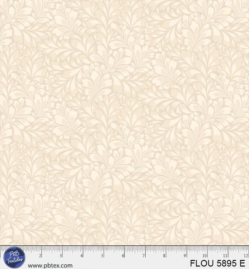 Flourish Ecru Leaves Fabric Yardage