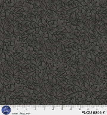 Flourish Black Leaves Fabric Yardage
