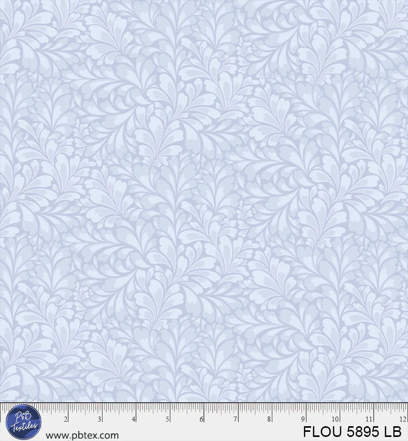 Flourish Light Blue Leaves Fabric Yardage