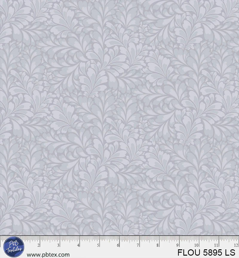 Flourish Light Silver Leaves Fabric Yardage