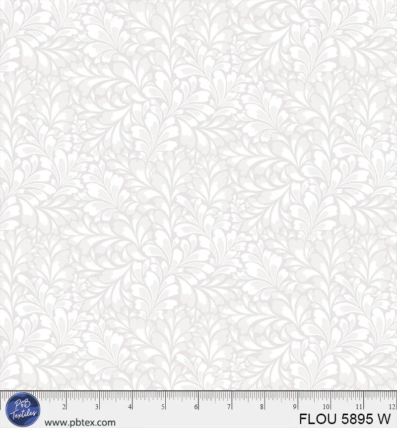 Flourish White Leaves Fabric Yardage