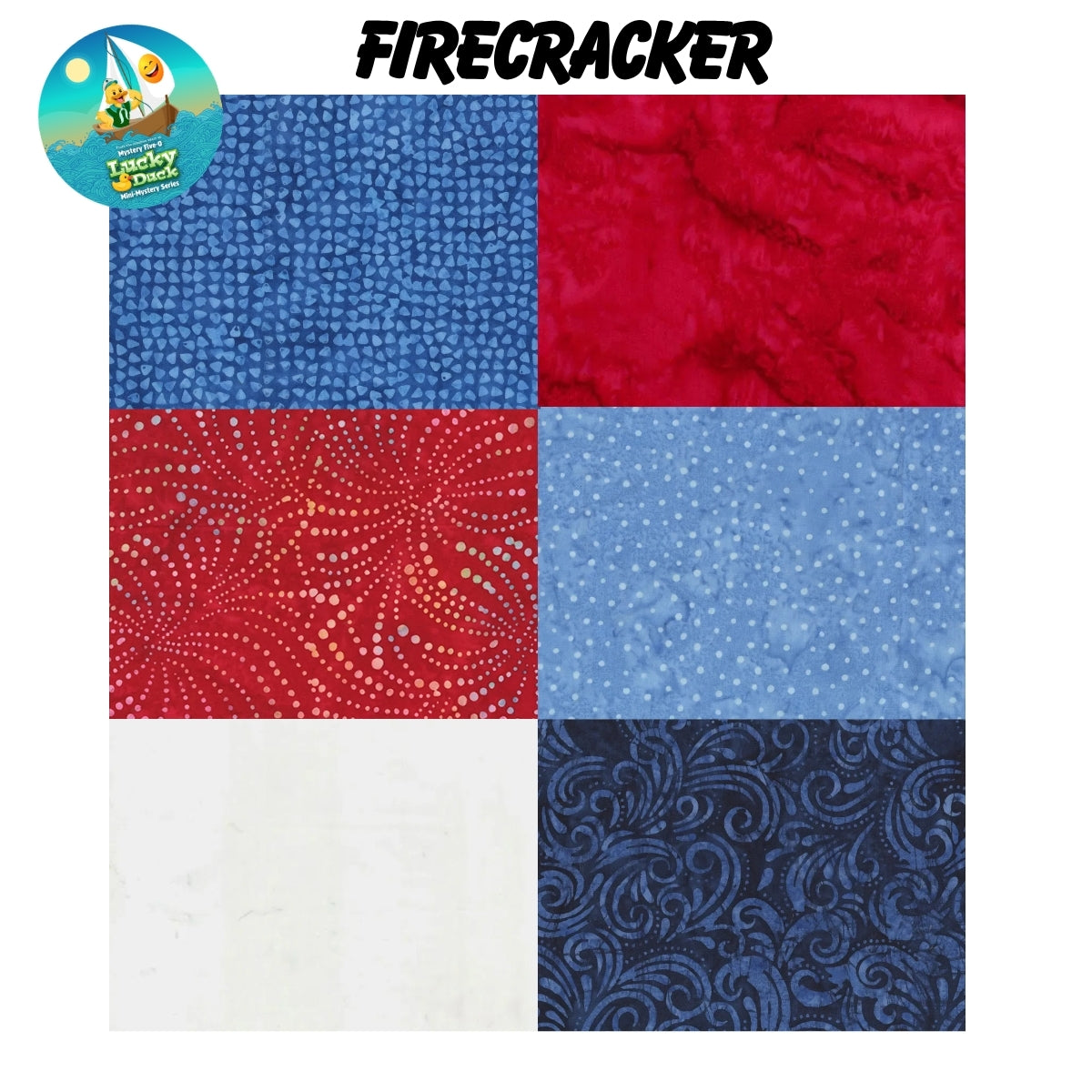 Mystery Five-0 Firecracker quilting fabric fan display
