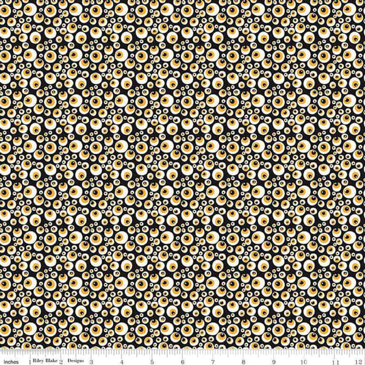 Beggar's Night Eyeballs Black Glow in the Dark Fabric Yardage