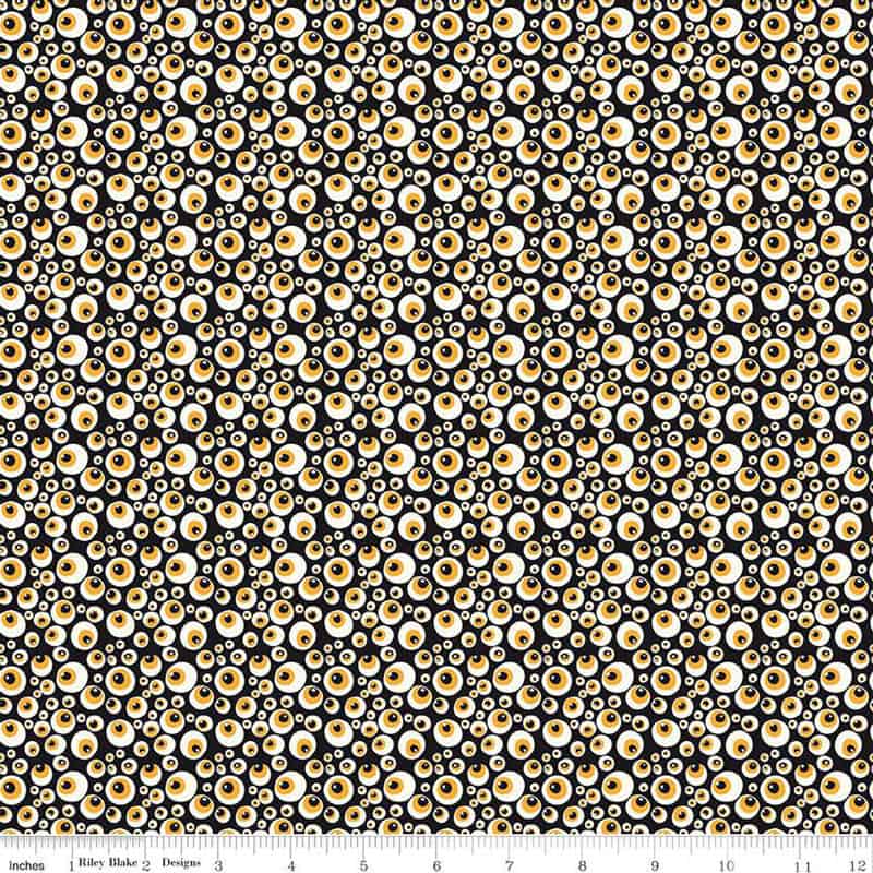 Beggar's Night Eyeballs Black Glow in the Dark Fabric Yardage