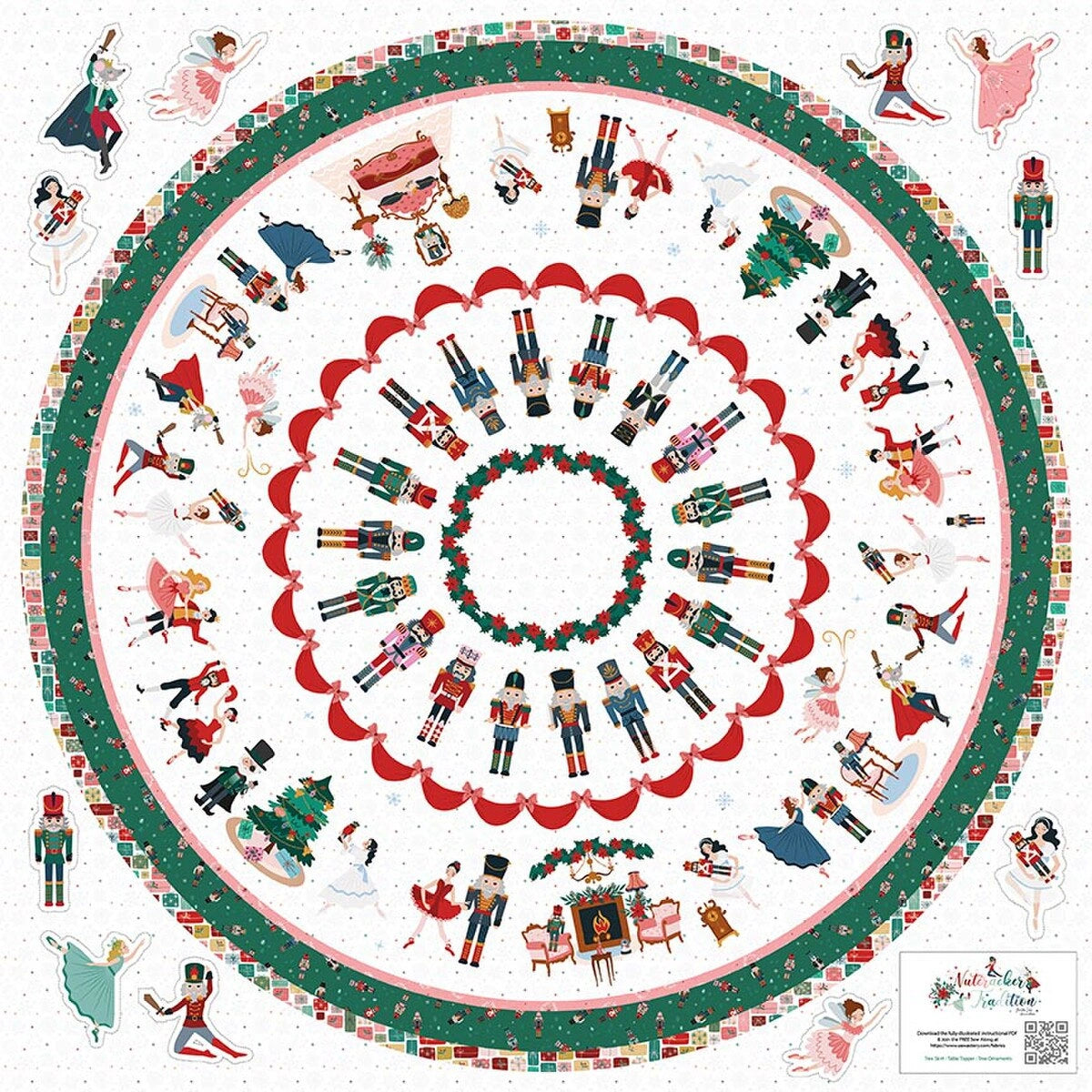 Nutcracker Tradition Home Decor Tree Skirt Panel - quilt fabric panel for quilting projects