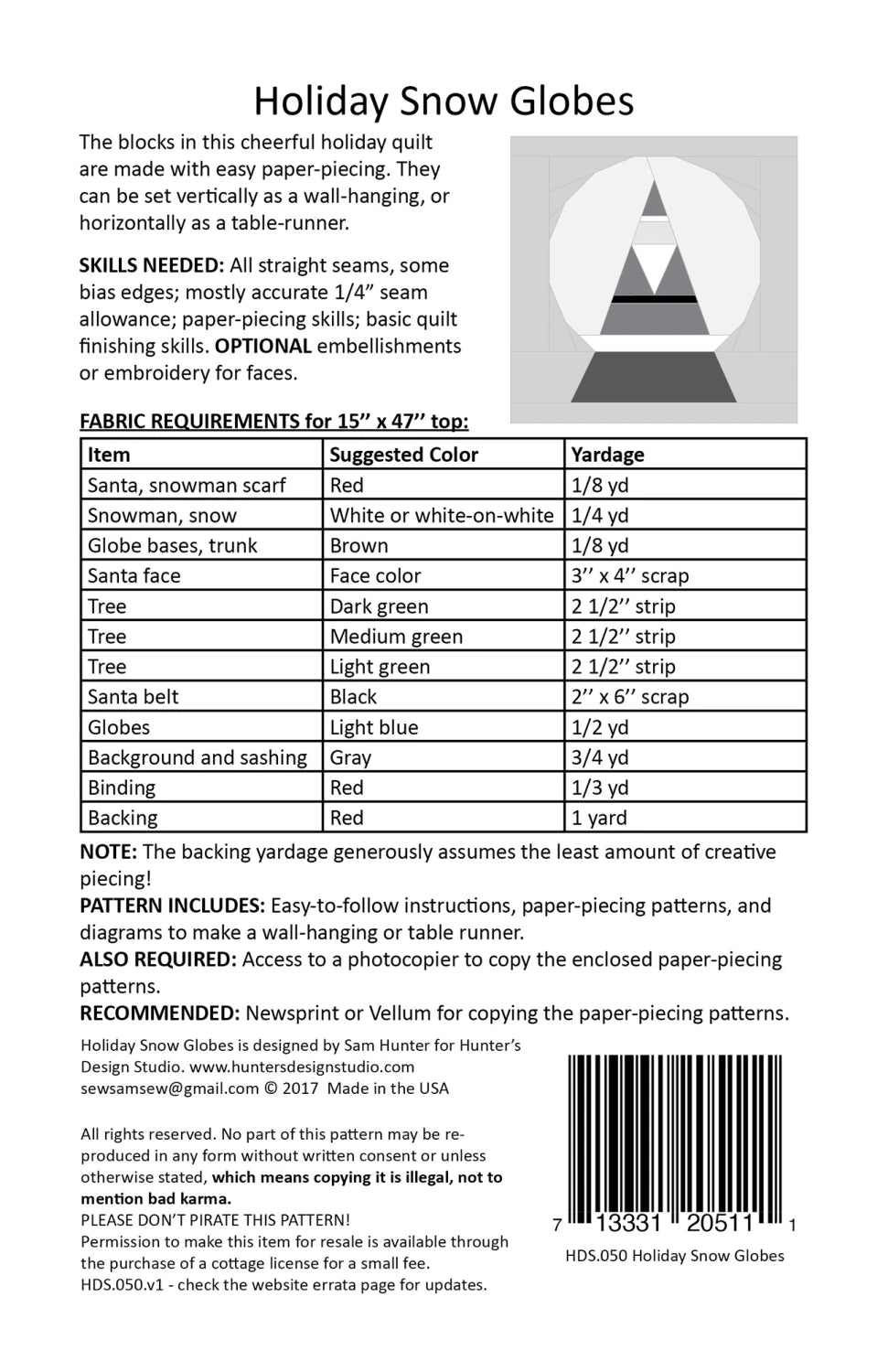 Holiday Snow Globes Pattern