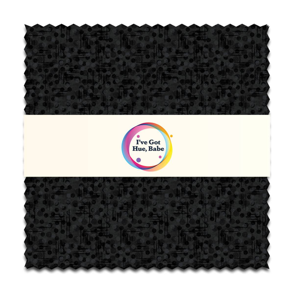 A 5" square black precut fabric with a subtle geometric pattern, from the "I've Got Hue, Babe Pitch Dark" collection by Jaftex - Henry Glass Fabrics—ideal for quilt squares or charm packs.