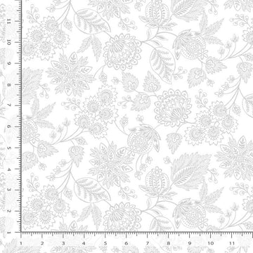 Whiteout White Jacobean Floral Fabric Yardage - quilt fabric for sewing and quilting projects