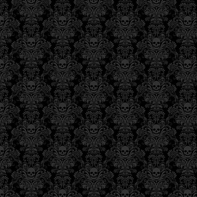 Blackout Black Skull Damask Fabric Yardage