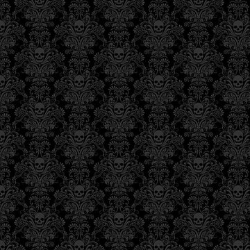 Blackout Black Skull Damask Fabric Yardage - quilt fabric for sewing and quilting projects
