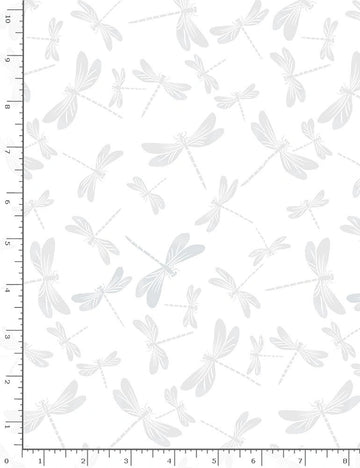 Whiteout White Dragonflies Fabric Yardage - quilt fabric for sewing and quilting projects