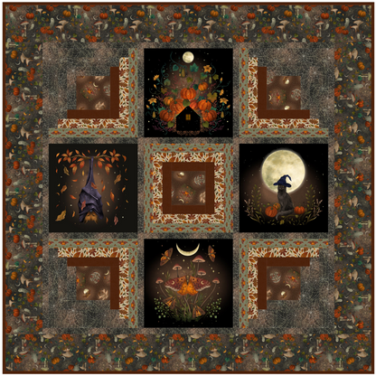 Watchful Eyes Quilt Kit - autumn pumpkin and black cat quilt kit