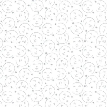 Quilter's Flour VI White on White Moon Faces Fabric Yardage