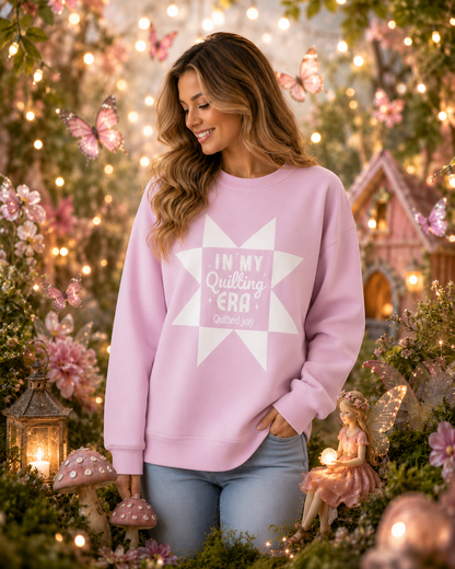 In My Quilting Era Pink Crewneck Sweatshirt - image 1 - quilting pins for securing fabric layers